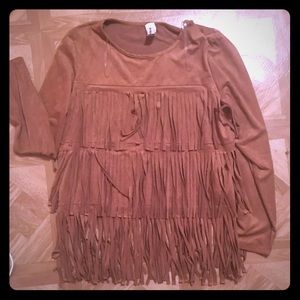 Brown fringe top